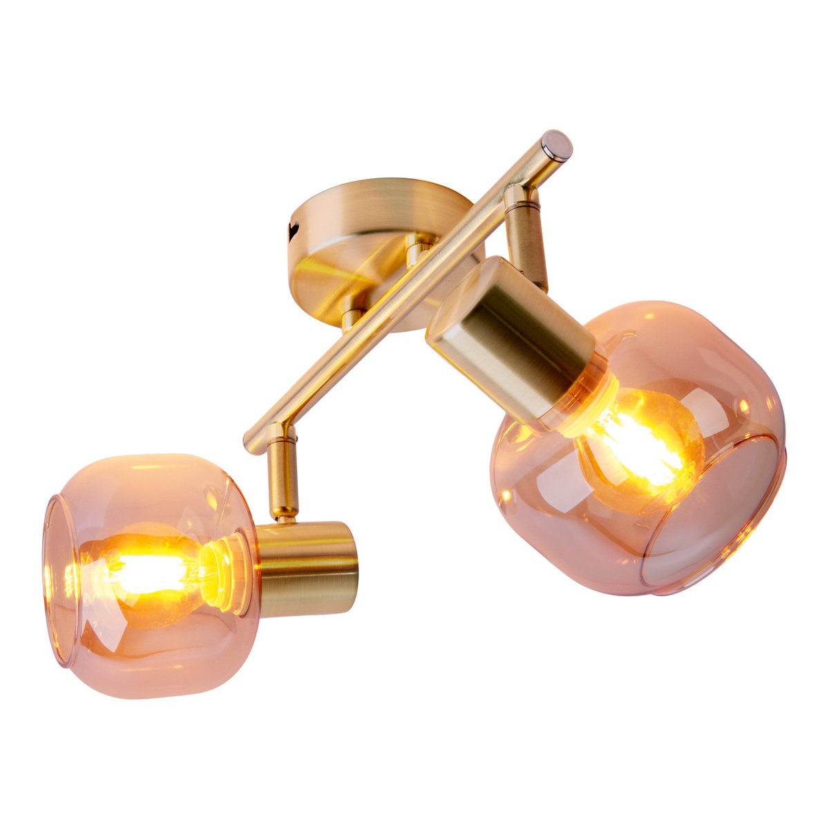 2er Spot/Deckenleuchte "LIBBY", klassische Deckenlampe aus messingfarbenem Metall und getöntem Glas in Amber, mit E14-Fassung, für Esszimmer, Wohnzimmer, Diele oder Büro, 40 cm lang