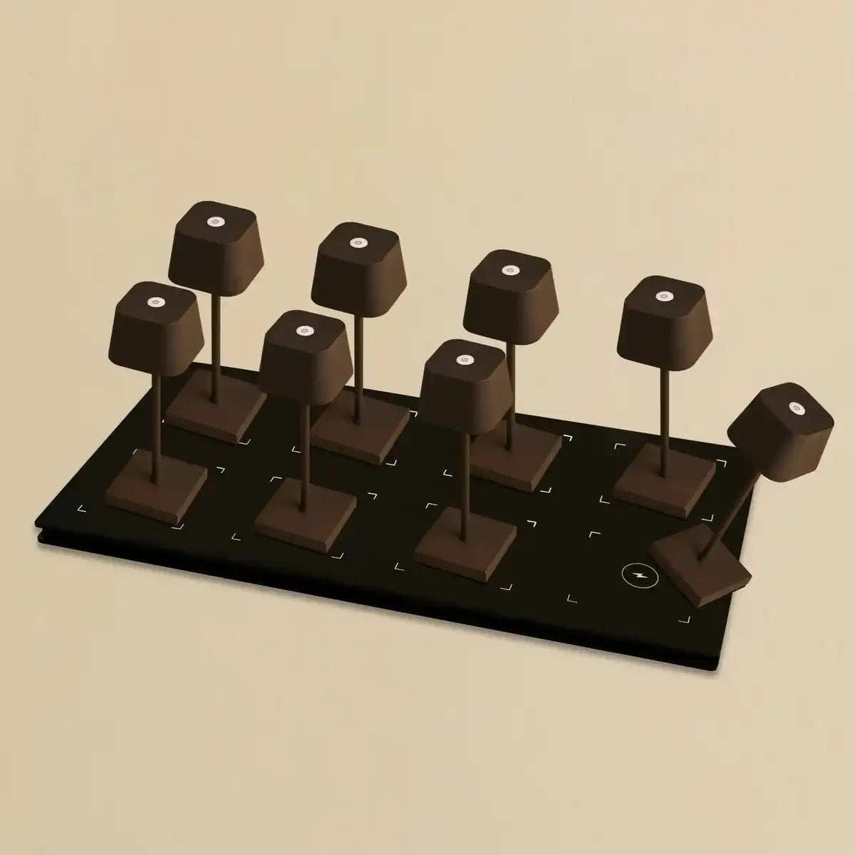 Combi Set Professional-8 x Sarphati Mini Mocha Brown wiederaufladbare Tischlampen & 1 x Zentralstation Wireless Ladestation mit Qi-Technologie-
