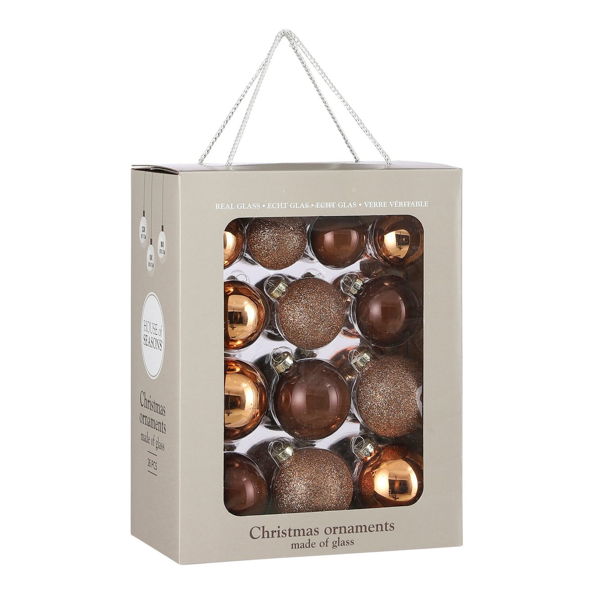 26 stück Weihnachtskugeln  Ø7 cm - Glas - Braun