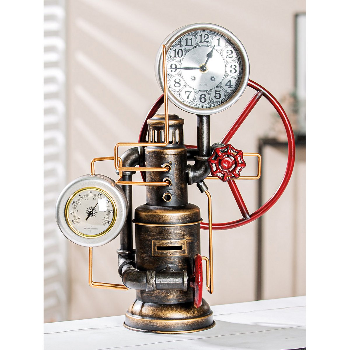 Spardose; Stand-/ Tischuhr Pratos H.42,5 cm