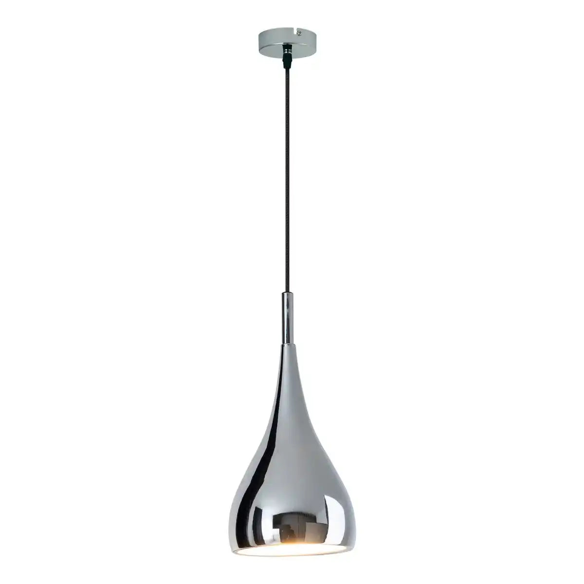 Pendelleuchte "STYLE", Retro Klassiker, Pendellampe aus chromglänzendem Metall mit E27-Fassung, Schirm Ø15 cm, ideal für Esszimmer, Wohnzimmer und Küche.