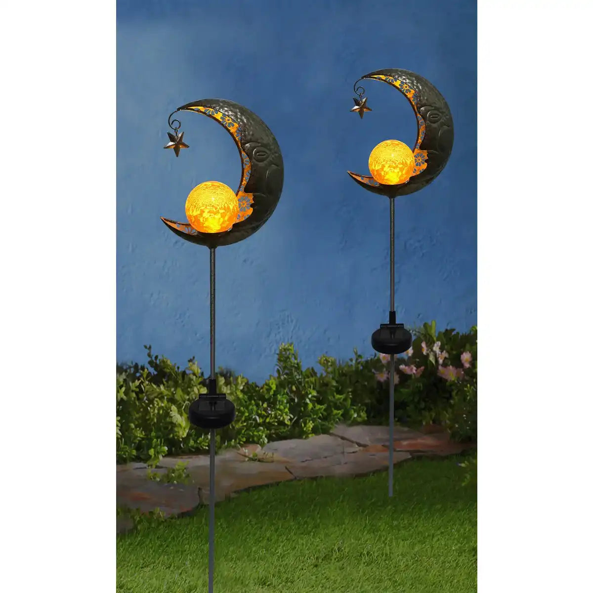 LED-Solar Erdspieß "MOND" , für Außen, Erdspieß aus Metall und Glas in Silber, mit integrierter LED
