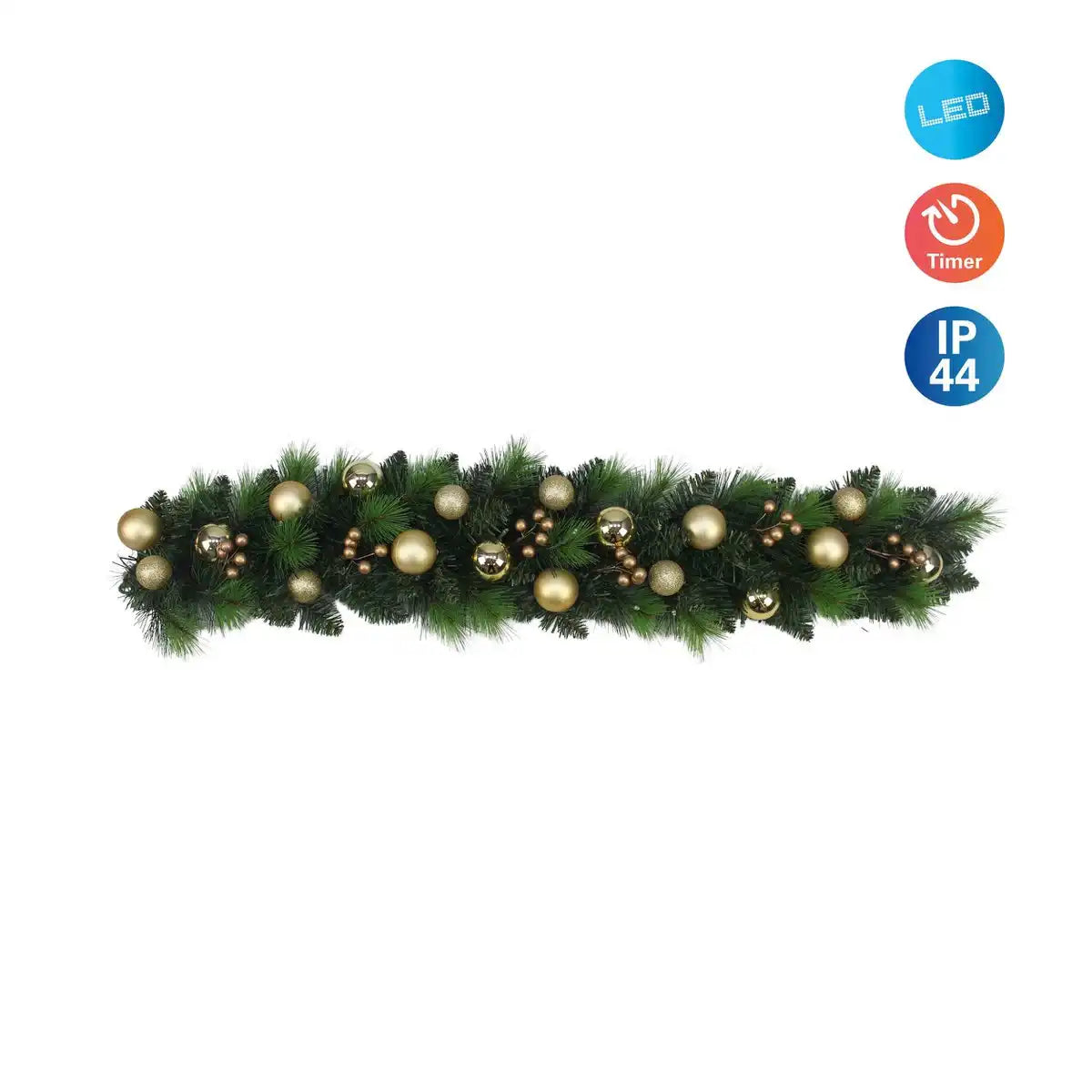 LED-Weihnachtsranke "NOEL" Außen-Deko aus Metall und Kunststoff in Grün und Gold, mit fest verbauten LEDs