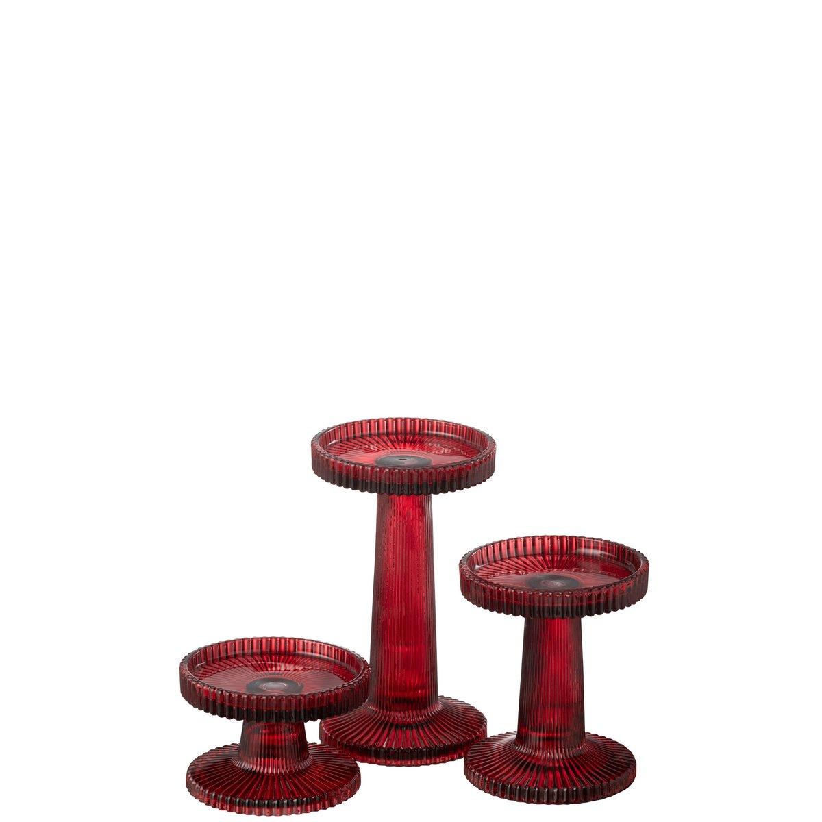 J-Line Kerzenhalter Nelly - Glas - Rot - 3 Stück