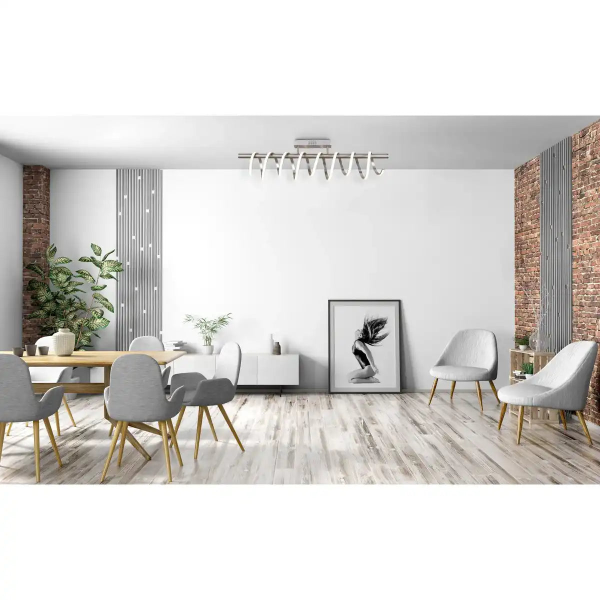 LED Deckenleuchte "BELLEZA", moderne Deckenlampe aus Metall und Kunststoff in Nickel matt und Weiß, mit fest verbauten LEDs, 100cm lang. Die ideale Beleuchtung für Wohnzimmer, Esszimmer oder Küche.