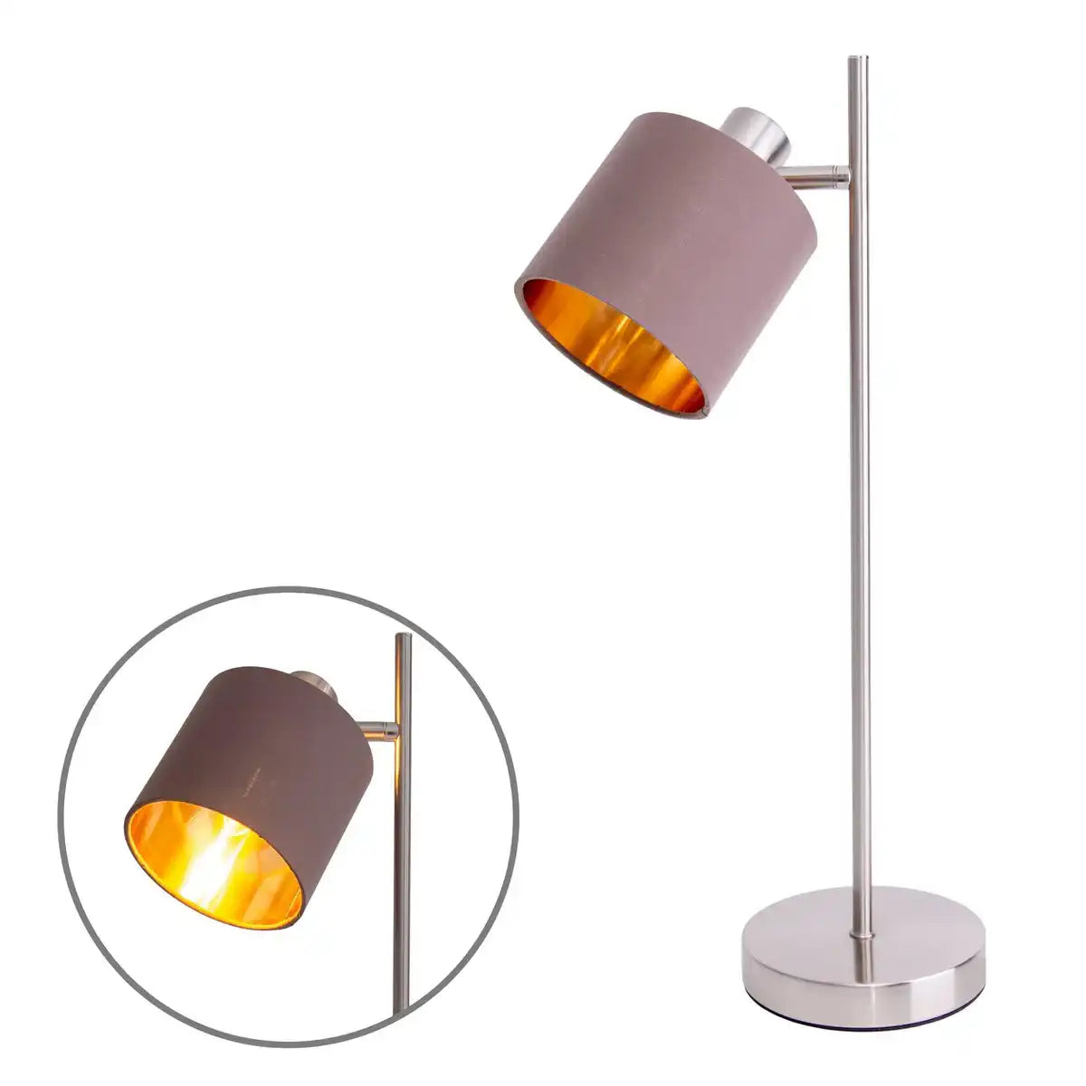 Tischleuchte "MARON" aus Metall satiniert-matt mit Stoffschirmen in Braun, mit E14-Fassung, Lampe für Wohnzimmer, Esszimmer, Flur und Büro, Tischlampe 51 cm hoch