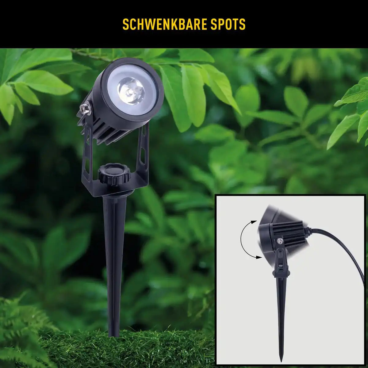 3er LED Solarspot mit Erdspieß ""Spoti"" Außen-Erdspieß aus Metall und ABS-Kunststoff in Schwarz, mit fest verbauten LEDs mit drei Leistungsstufen