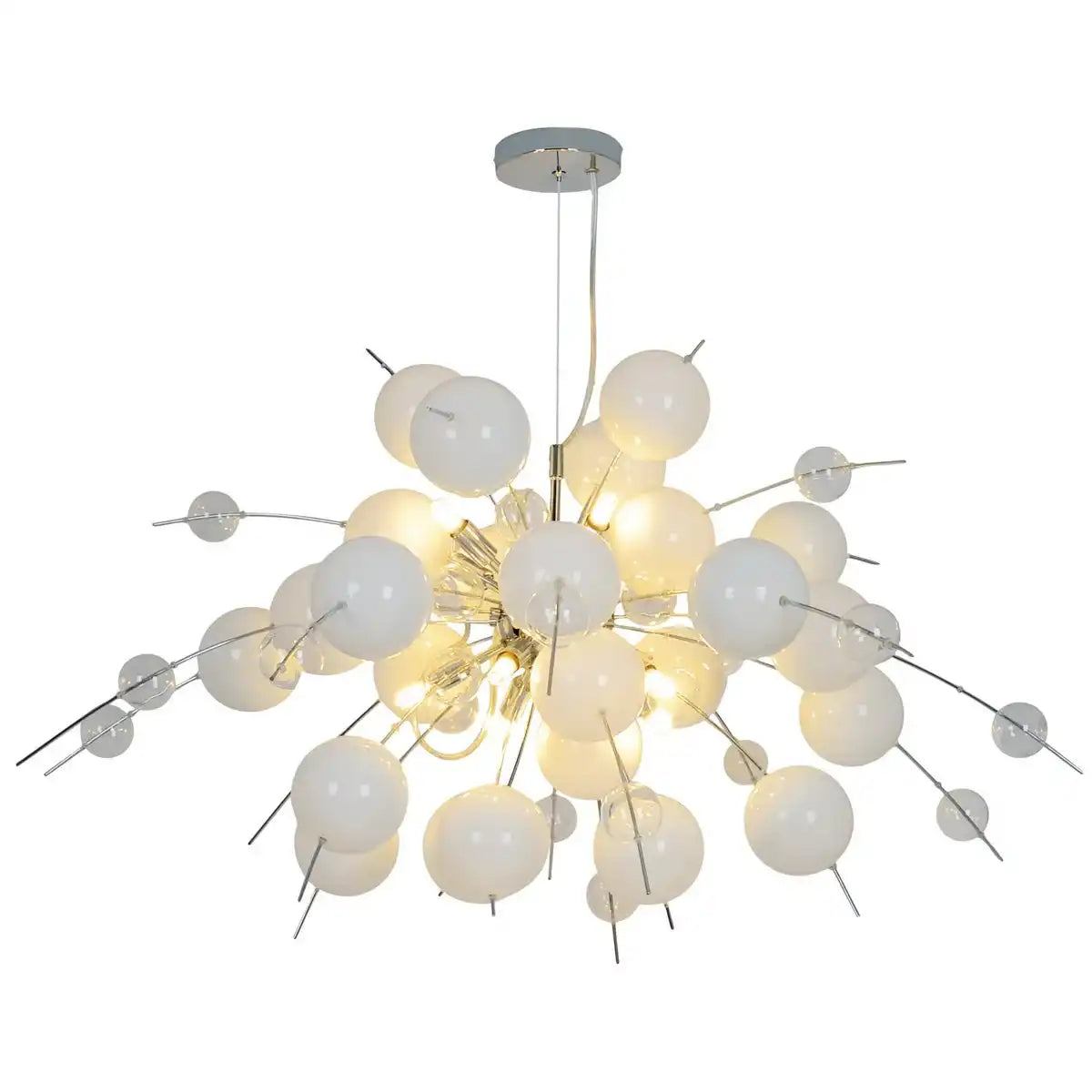 Pendelleuchte "EXPLOSION" weiß, aus Metall und Glas, G9 Fassungen, Hängelampe für Esszimmer, Wohnzimmer, Diele oder Büro, Øca. 98 cm