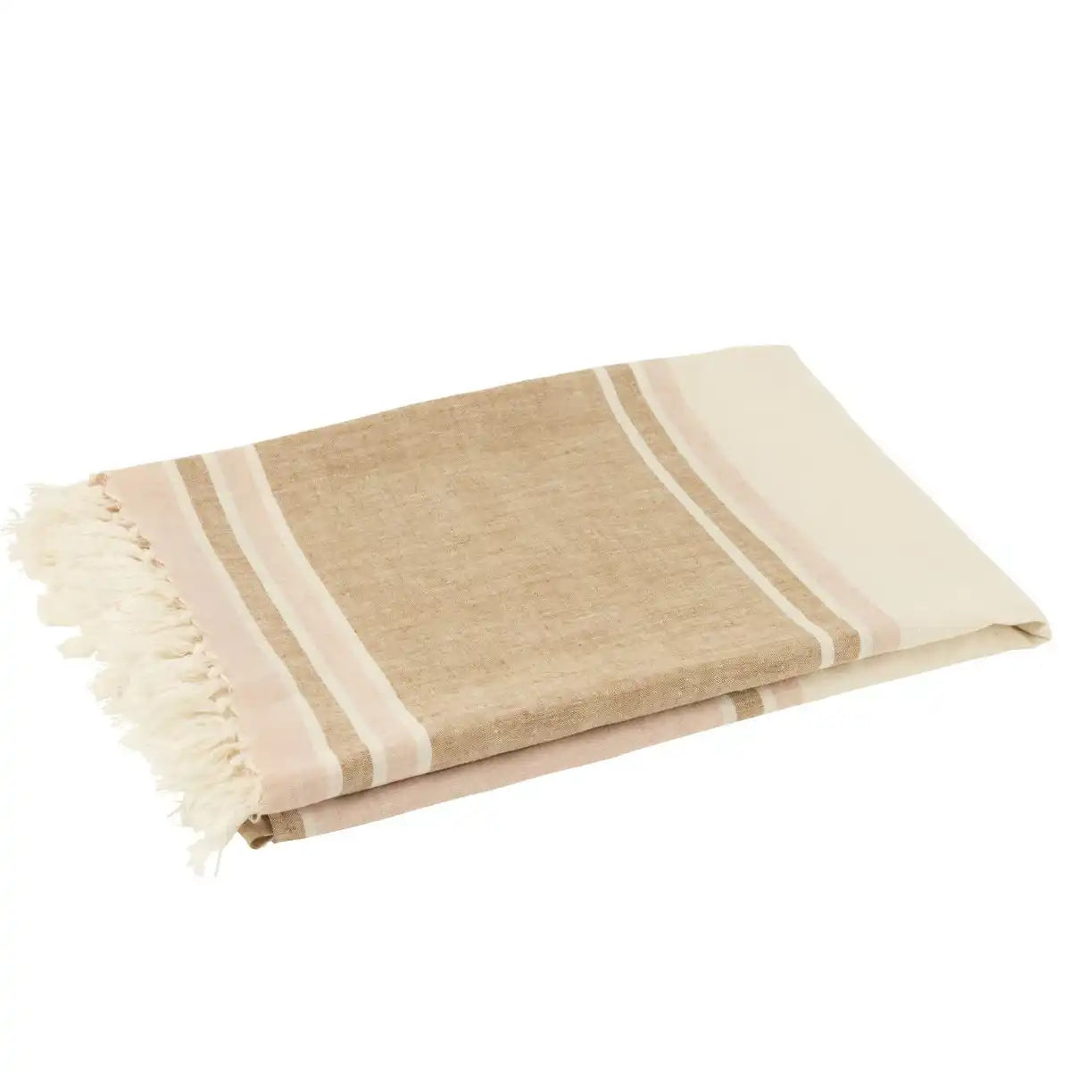J-Line Plaid gestreift + Fransen Hellrosa/Weiß/Beige