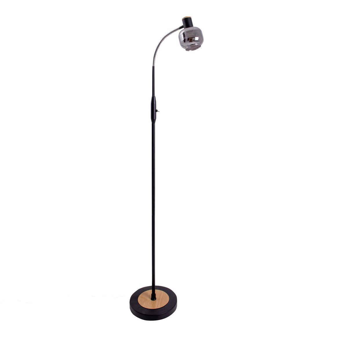 Glas-Stehleuchte "FUMOSO", Stehlampe aus Metall und Glas in Schwarz,, mit E14-Fassung, für Esszimmer, Wohnzimmer, Diele oder Büro, Stehlampe innen, 150 cm hoch.