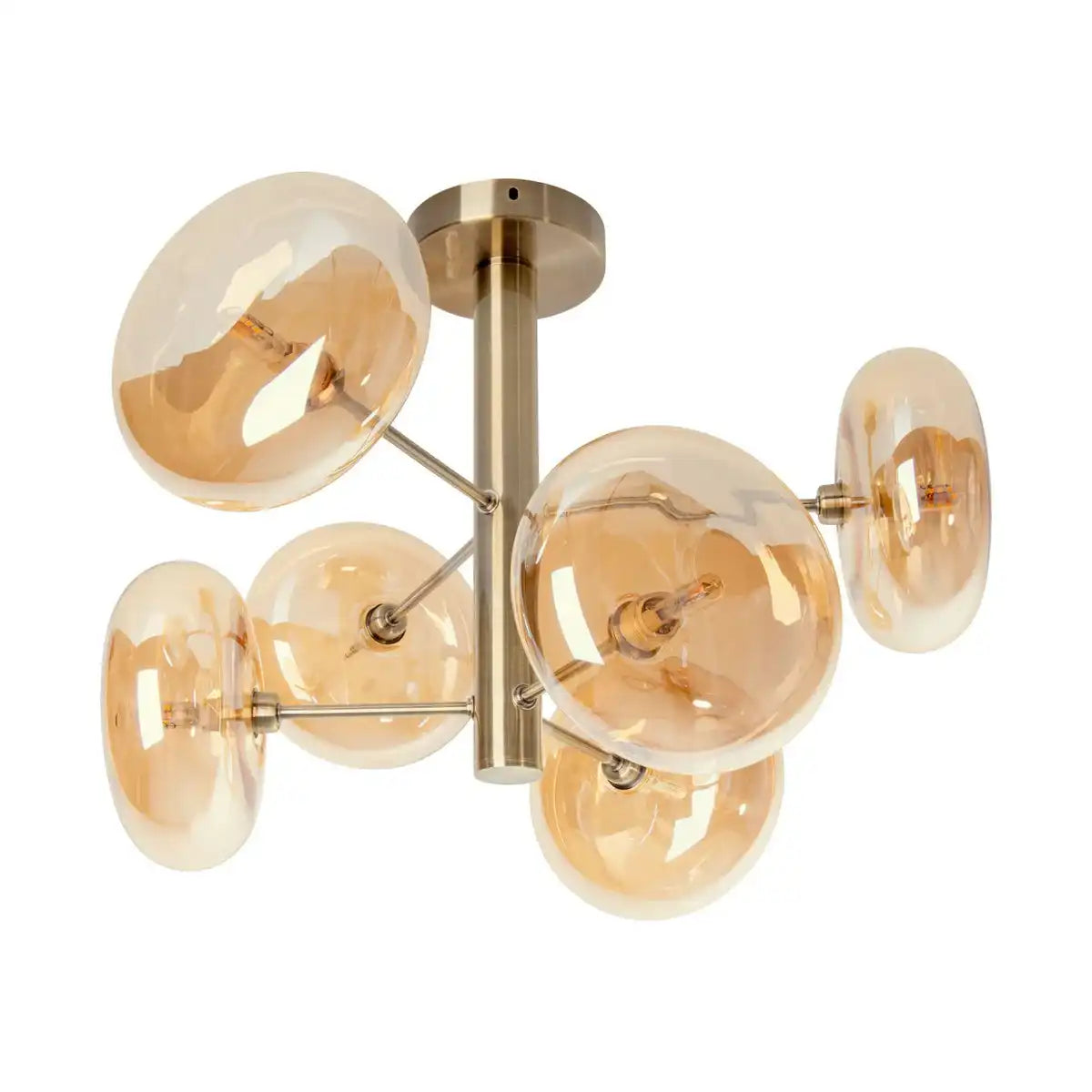 Deckenleuchte "ORION" Ø ca. 53 cm amber, aus messingfarbenem Metall und Glas in amber, G9-Sockel, Beleuchtung für Wohnzimmer, Esszimmer oder Büro.