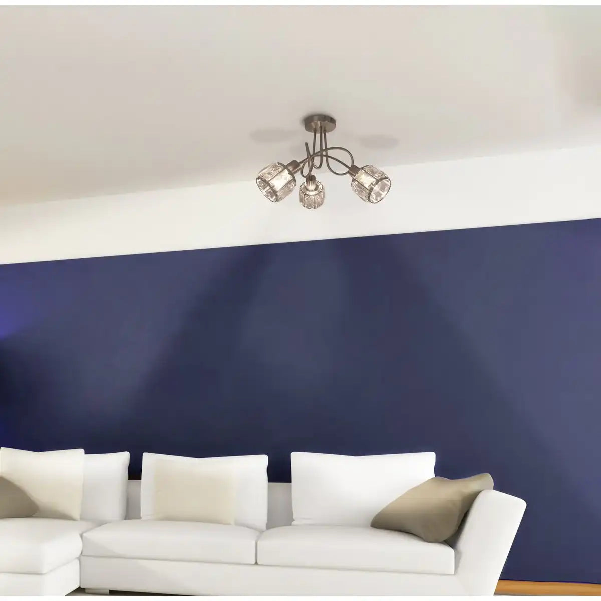 3er LED-Spot "JOSEFA", Deckenlampe aus Metall und Glas in Edelstahloptik, mit E14-Fassung Filament Leuchtmittel inklusive, für Wohnzimmer, Esszimmer, Flur oder Diele 38 x 24 cm