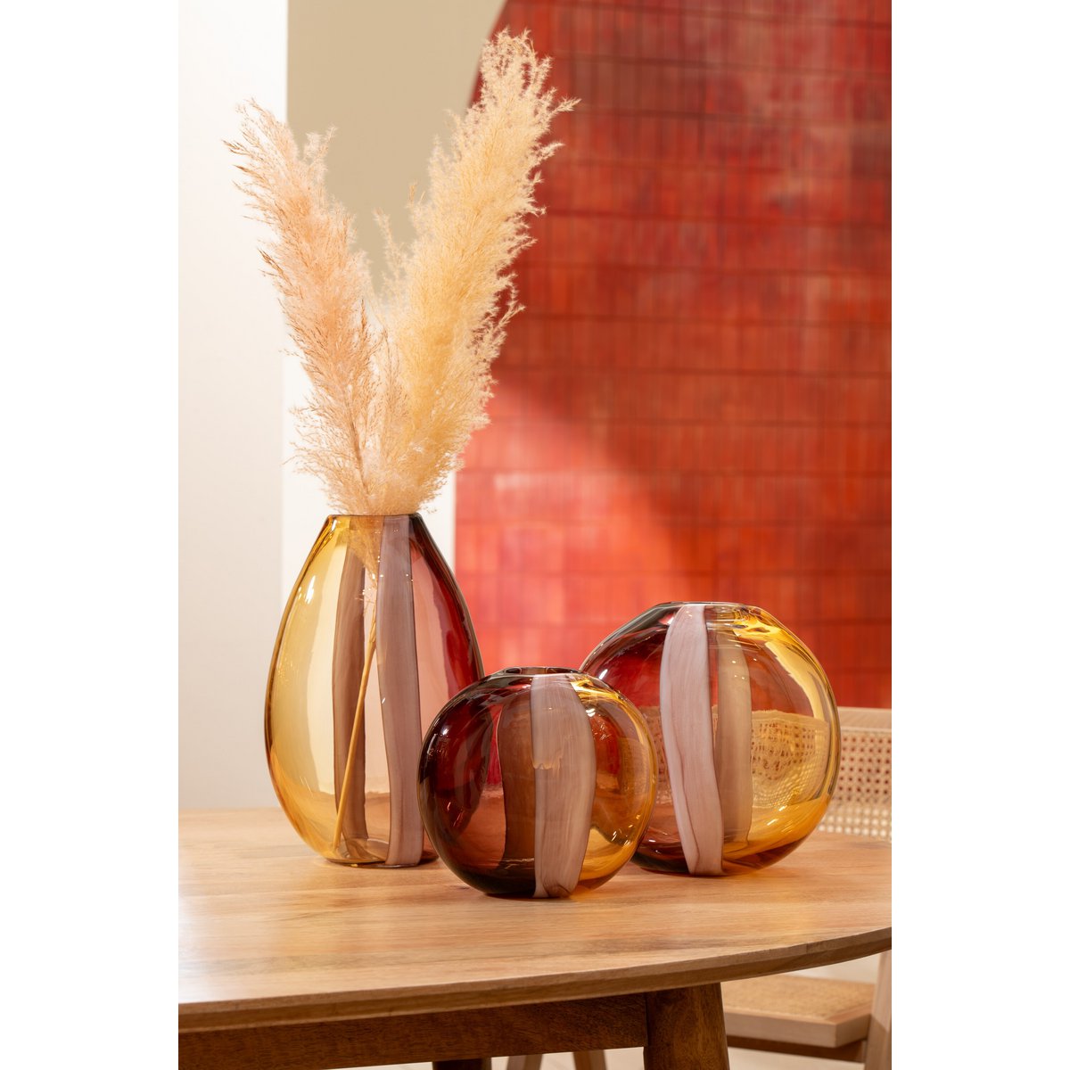 J -Line Vase Arun - Glas - Braun/Gelb - klein - Ø 11,5 cm