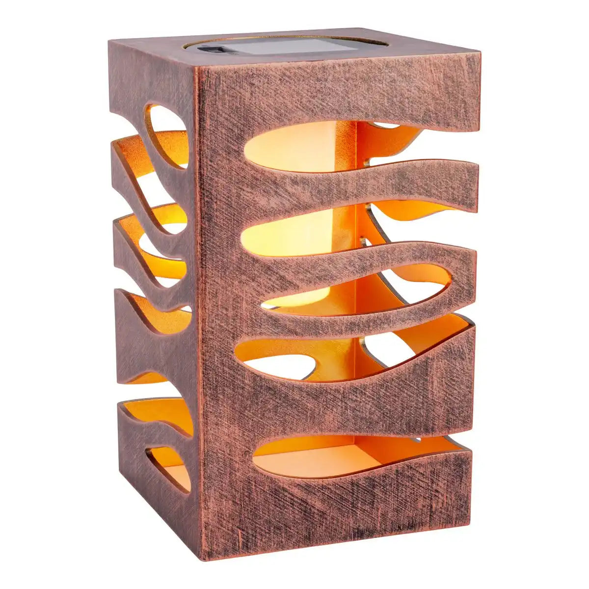 LED Deko-Solarleuchte "HILDA", 12,3 x 12,3 cm, 20 cm hoch, aus hochwertigem Kunststoff, innen Gold, außen gold-braunes Metall-Finish, integrierte LED, warmweiß