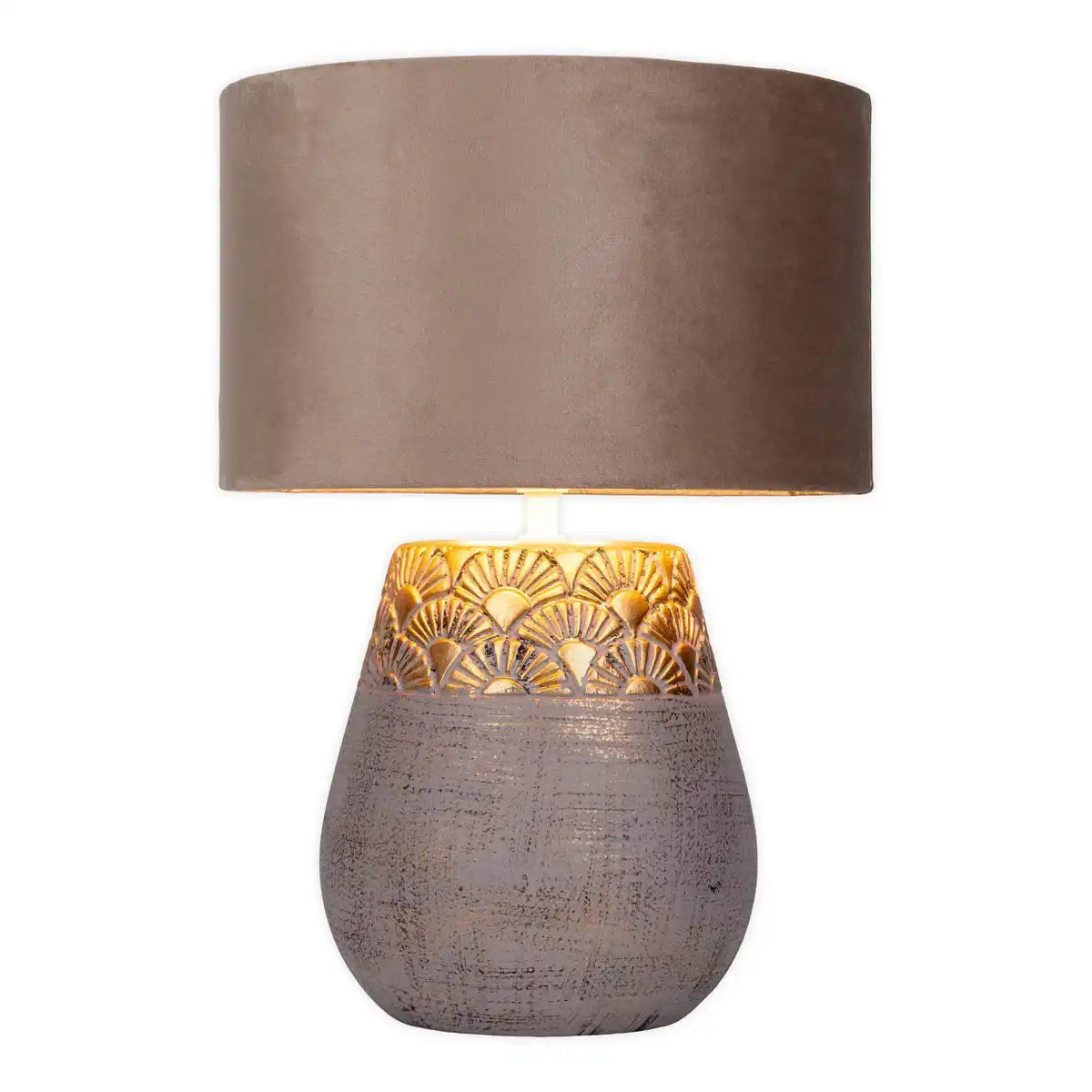 Keramik Tischleuchte "Bronco", Tischlampe, Keramik, beige/grau/Gold, mit E14-Fassung, für Esszimmer, Wohnzimmer, Diele oder Büro, 39 cm hoch