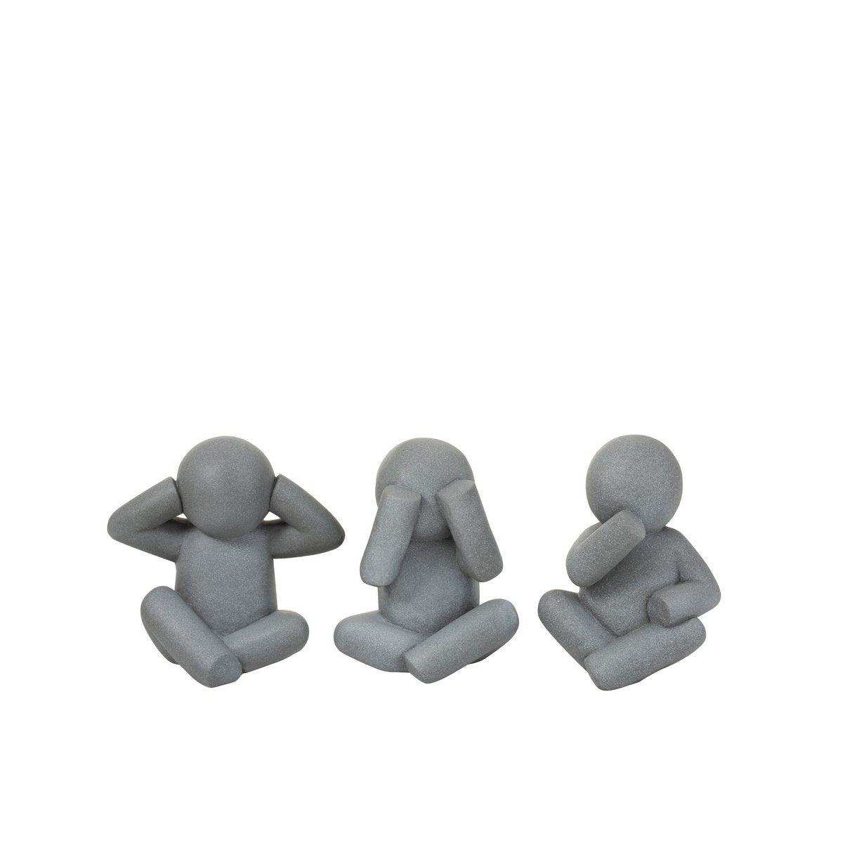 J-Line P'tit Maurice Hear/See/Speak No Evil Magnesium Grey Small 3er-Sortiment