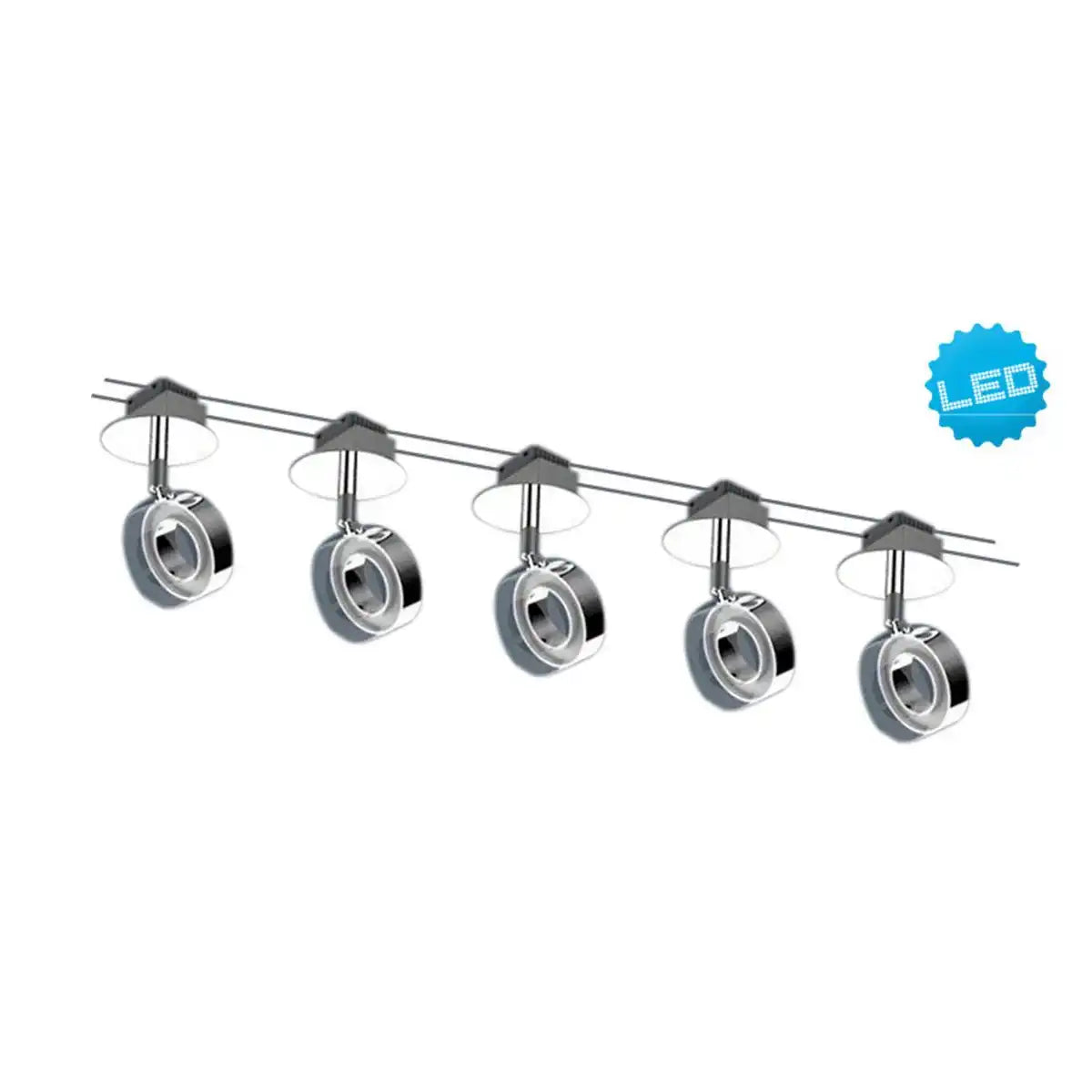 LED Seilsystem "TONY" aus Metall und Kunststoff, Stahl-blank, mit fest verbauten LEDs, 5 Meter