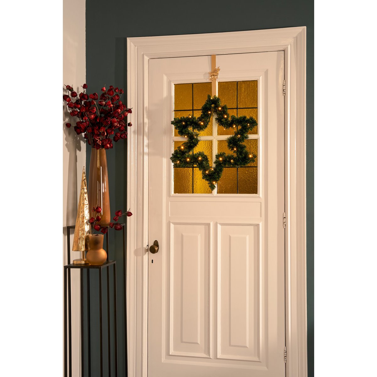 Weihnachtskranz Stern mit LED-Beleuchtung – Ø60 cm – Grün