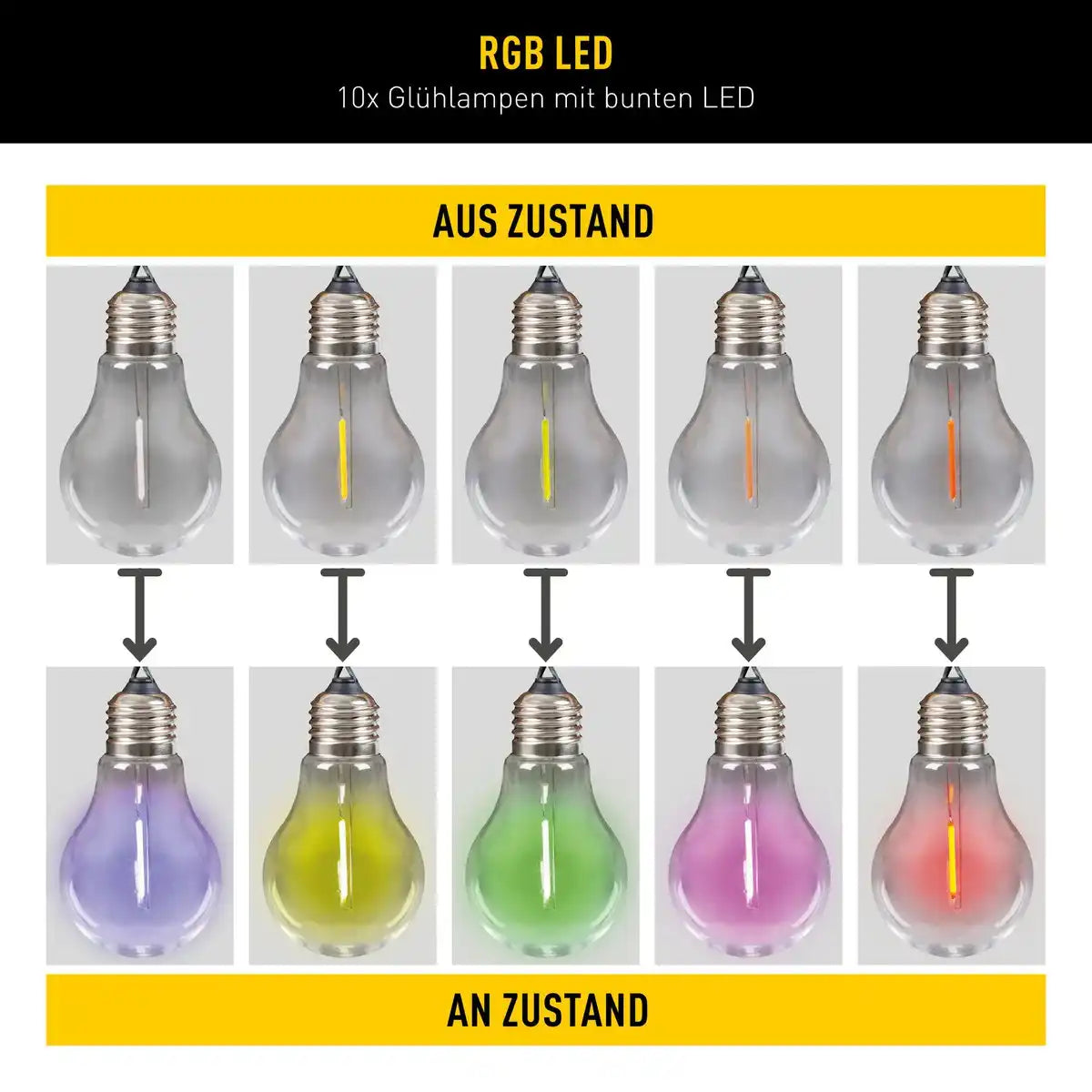 10er-LED Solar-Außenlichterkette "LINDA" Gesamtlänge 370 cm, 10 Kugeln (Abstand 20 cm) mit Ø 6 cm, Kunststoff, RGB-Farbwechsel