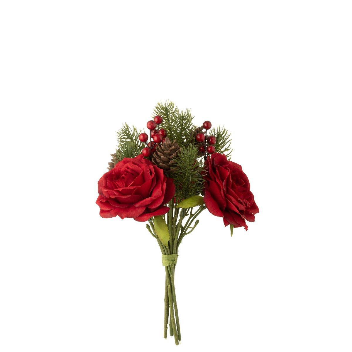 J-Line Bouquet Rose/Beeren/Feiner Zweig Kunststoff Rd/Grün Klein