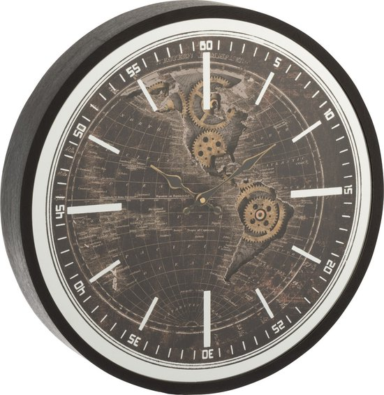Antik Weltkartenuhr - Holz - Gold/Schwarz Wanduhr