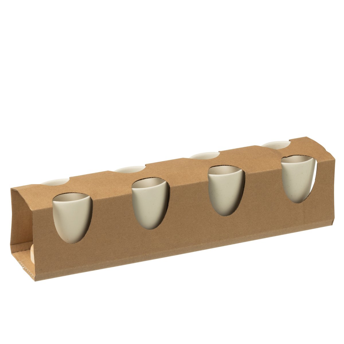 J-Line Box mit 4 Kaffeebeuteln mit Ohr + Bambusboden, Keramik, Weiß/Natur