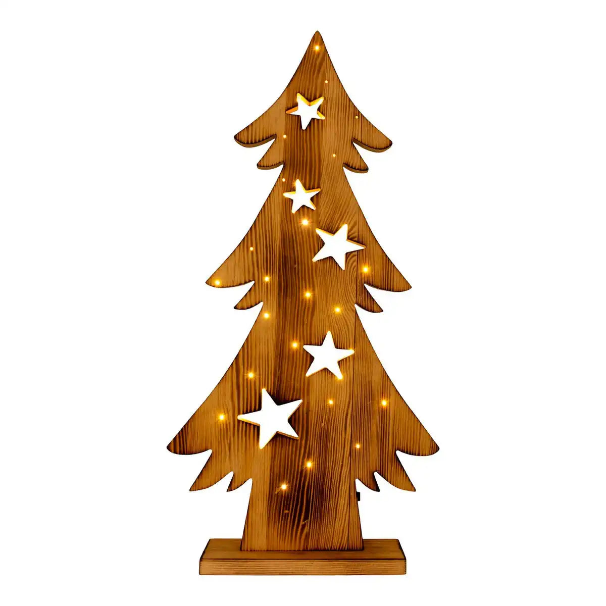 LED-Holztannenbaum, aus naturbelassenem Pinienholz mit festverbauten LEDs, 70 cm hoch, Weihnachtsdekoration für Außen