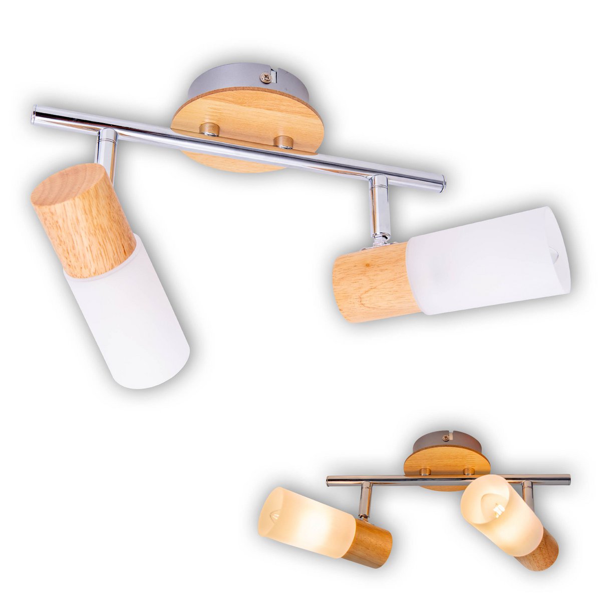 2er Wand- Deckenspot "TODTNAU", Metall, Holz und Kunststoff, E14, 39 cm lang