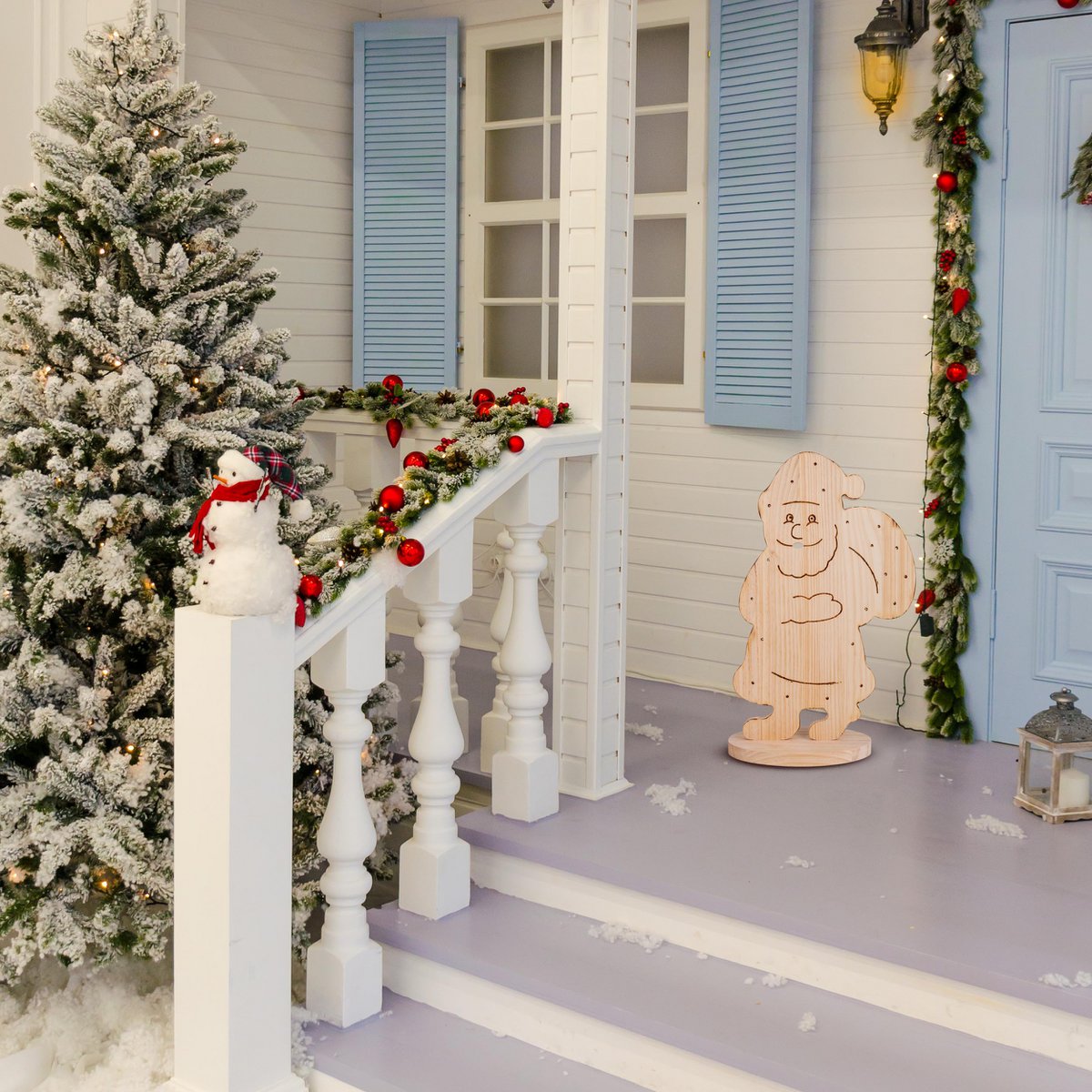 LED-Holz-Dekoleuchte "SANTA" klein, Weihnachtsdeko aus Holz in Natur, mit fest verbauten LEDs, für den Außenbereich