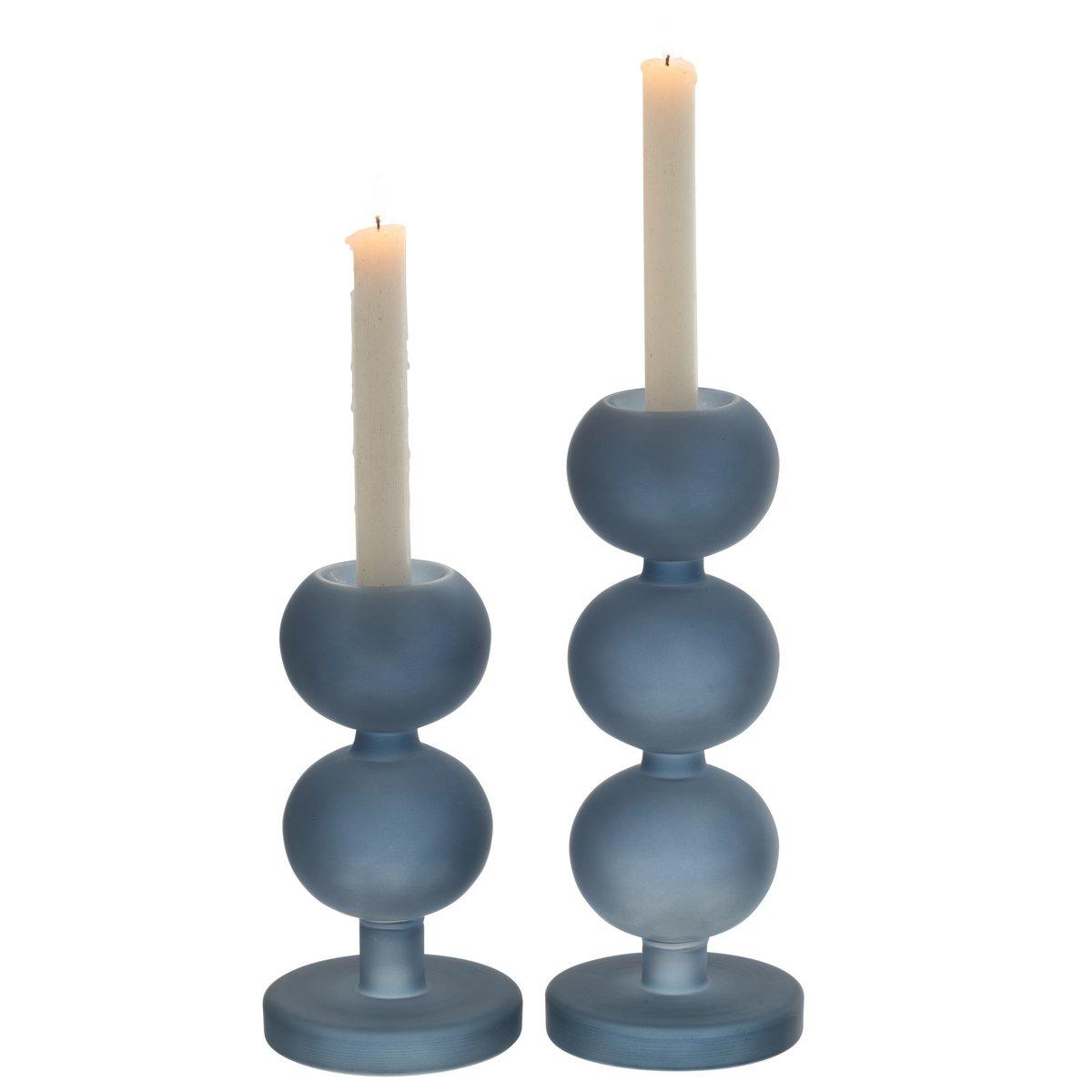 J-Line Set mit 2 Kerzenhaltern aus Malik-Glas, Blau