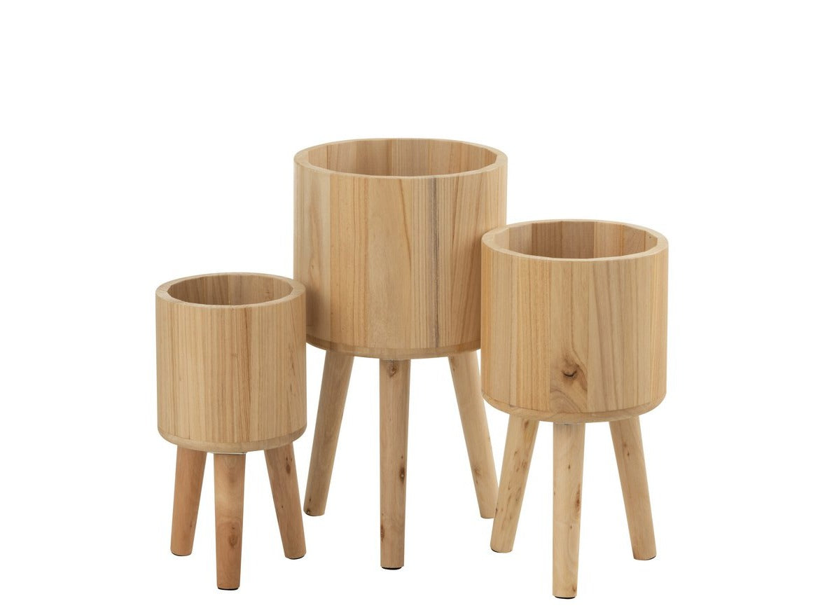 3er Set Blumentöpfe Classic Holz Natur