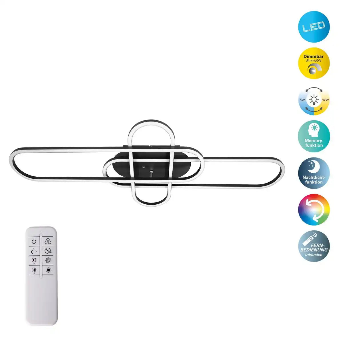 LED-CCT-Deckenleuchte "CARLON" aus matt-schwarzem Aluminium und Kunststoff, mit integrierter LED, 120 cm lang