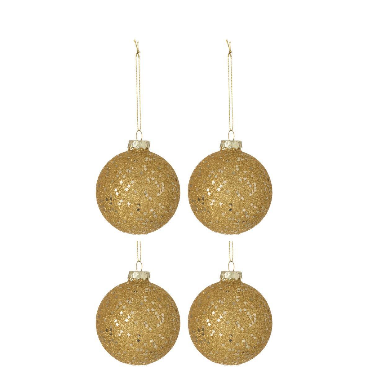 J-Line Box mit 4 Weihnachtskugeln Sterne Glas Gold Medium