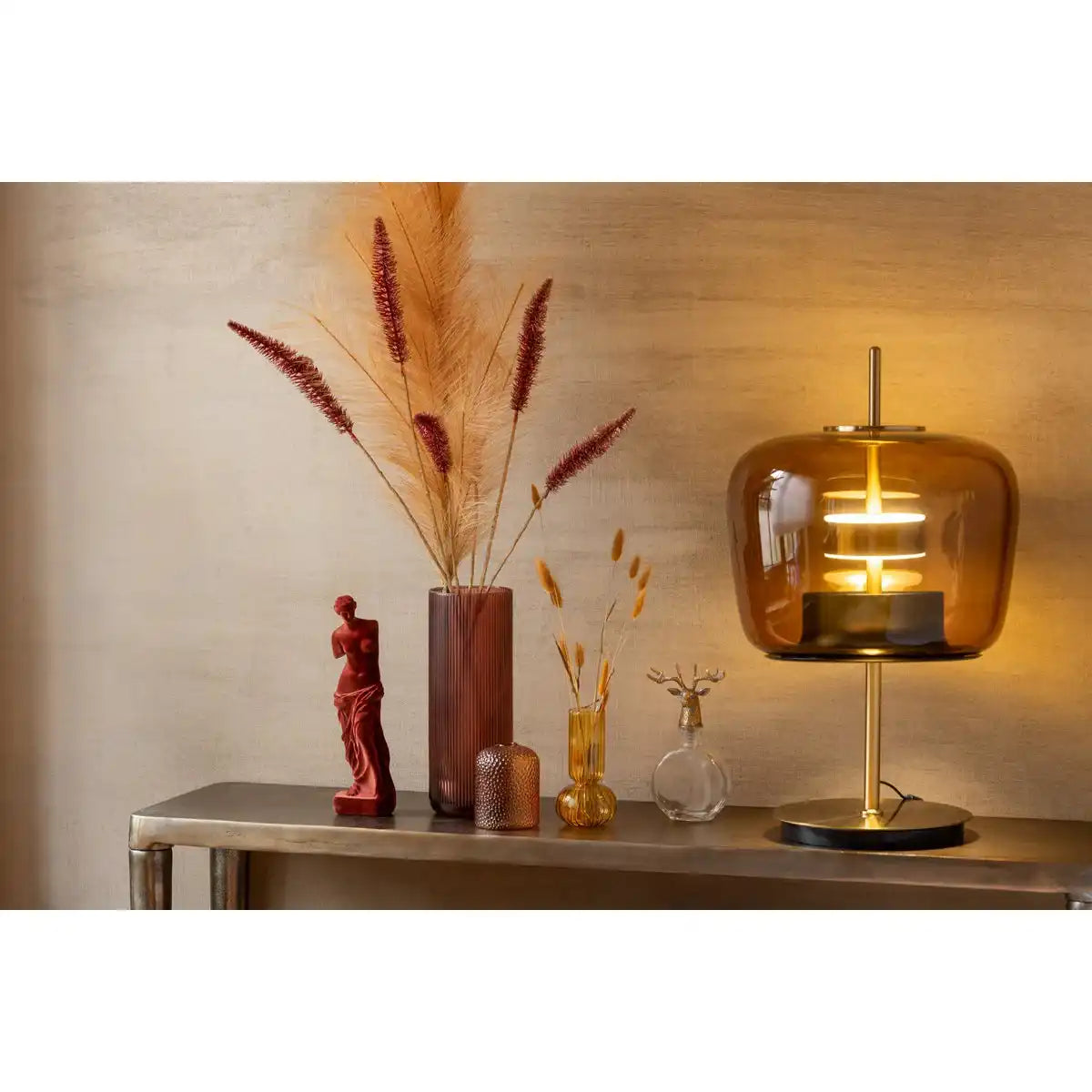 J -Line Tischlampe - Glas - Braun - LED -Leuchten