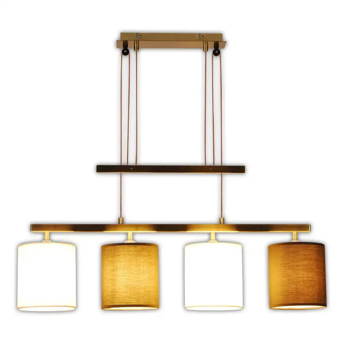 4er Pendelleuchte "TILDE", klassische Pendellampe aus Metall und Textil in Braun und Beige, mit E27-Fassungen, Pendelleuchte höhenverstellbar und 86 cm lang, ideal als Esszimmerleuchte