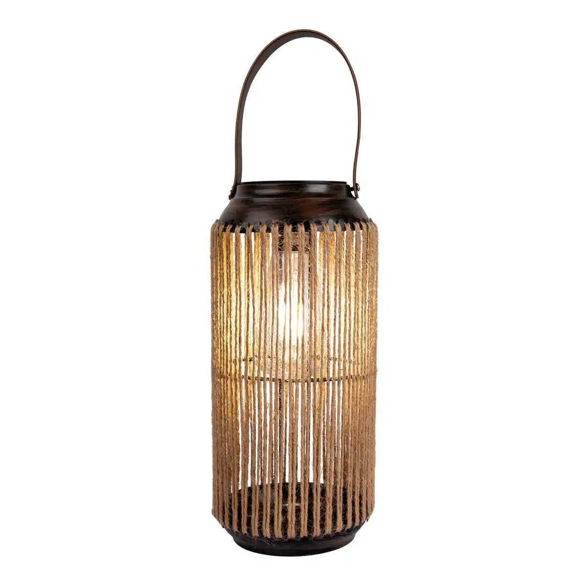 LED Solarleuchte "Korbinian" für Garten und Terrasse, Dekolampe aus Metall mit Jutebespannung in natur, LEDs fest verbaut Solarlampe für Außen 29 x 13 cm