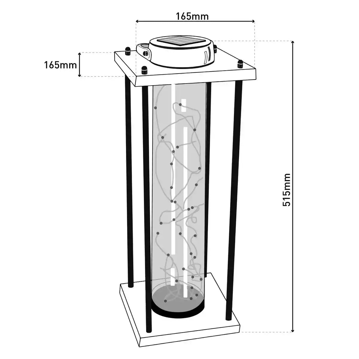 LED Solarleuchte "Fairylight" für Terrasse und Balkon, aus schwarzem Metall und Glas, fest verbaute LEDs, Deko Lampe für Außen 51,5 cm hoch