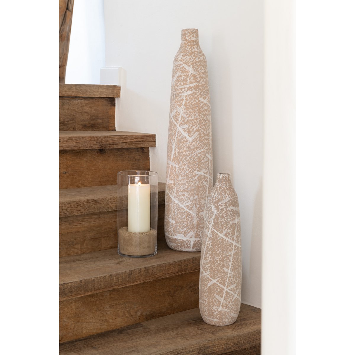 J -Line Vase Dune Schmal - Keramik - Beige/Weiß - groß - 69,5 cm hoch
