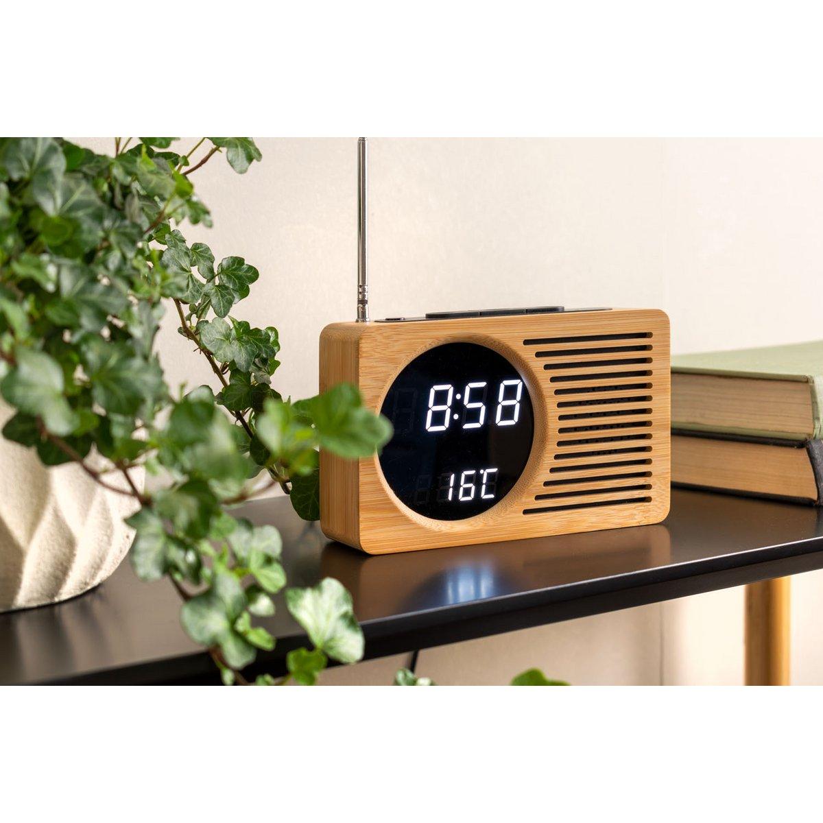 Wecker Retro Radio Bambus