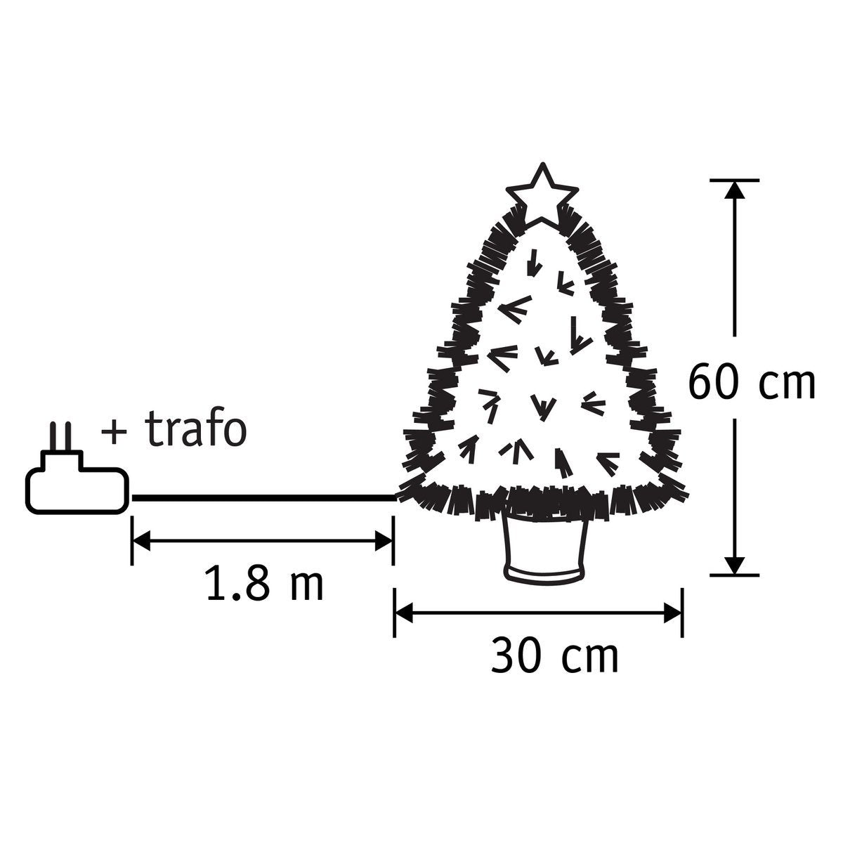 Künstlicher Weihnachtsbaum Mercury mit Glasfaserbeleuchtung – H60 x Ø30 cm – Grün