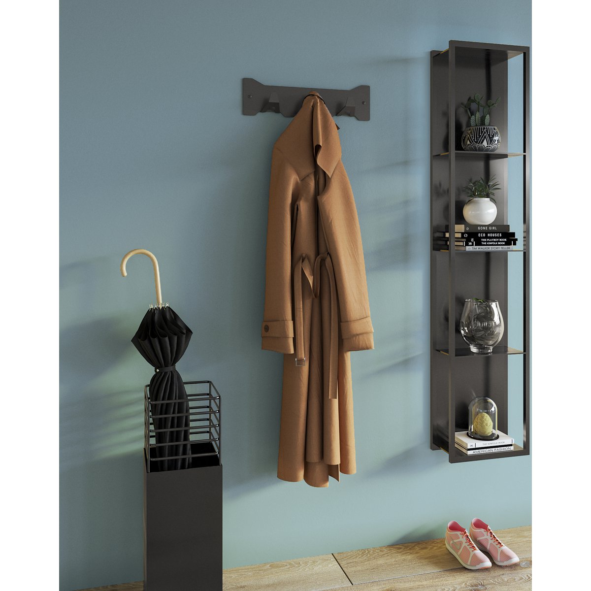 Gorillz Triangle Three Industrial Wandgarderobe 3 Kleiderhaken – Schwarz