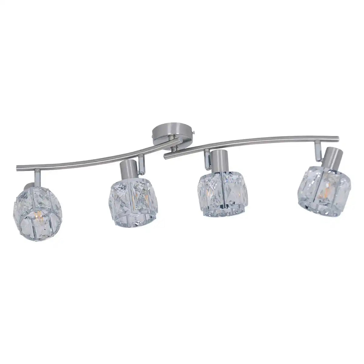 4er-LED Spot "JOSEFA" mit E14-Fassung Filament, Deckenlampe aus Metall und Glas in Edelstahloptik, mit E14-Fassung Filament Leuchtmittel inklusive, Leuchte für Wohnzimmer, Esszimmer, Flur oder Diele 70 x 8 cm