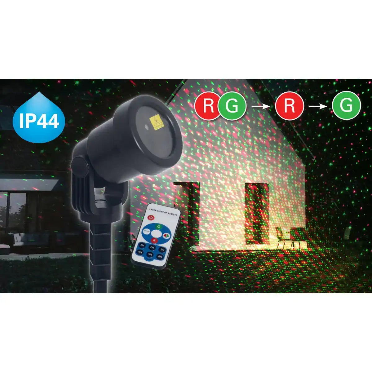 Laser-Außenerdspieß m. Projektor , Erdspieß aus Kunststoff, bunt, mit integrierter LED, Strahler für Außen