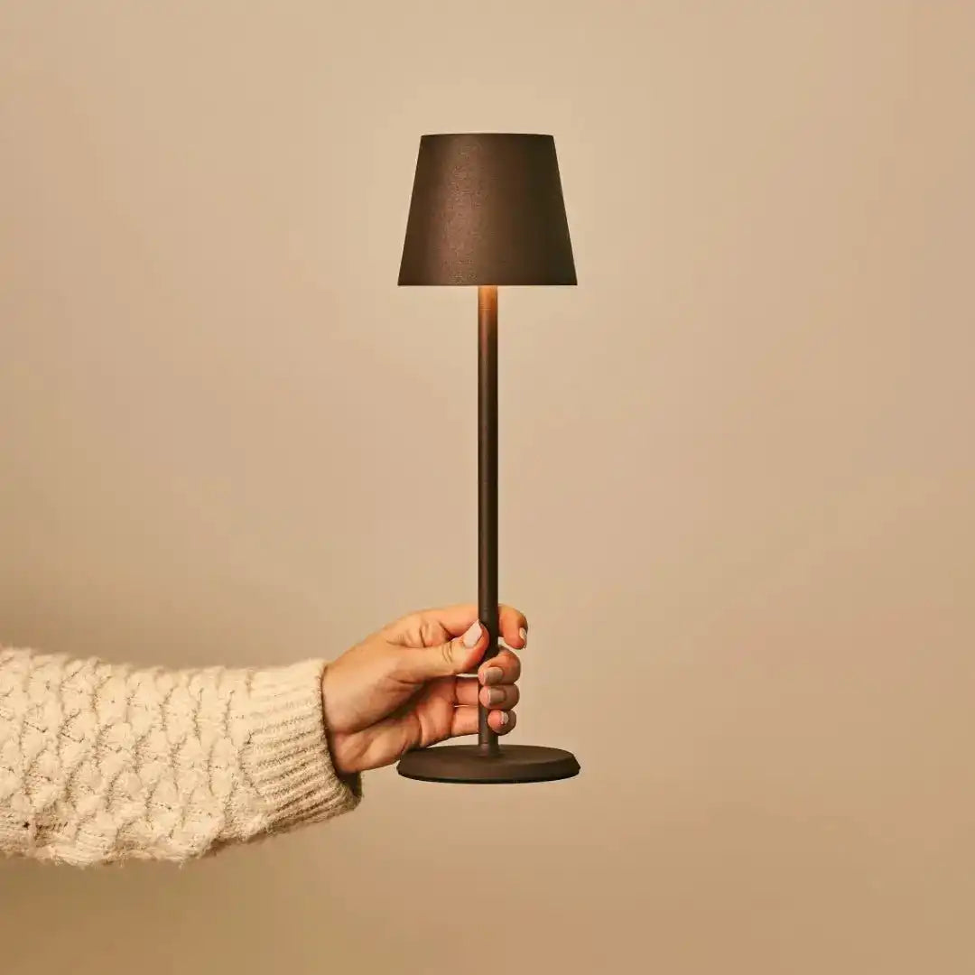 Jasper Mocha Brown - drahtlose Lampe mit Batterie -L -Metall, dimmbare und 3 Lichtstufen