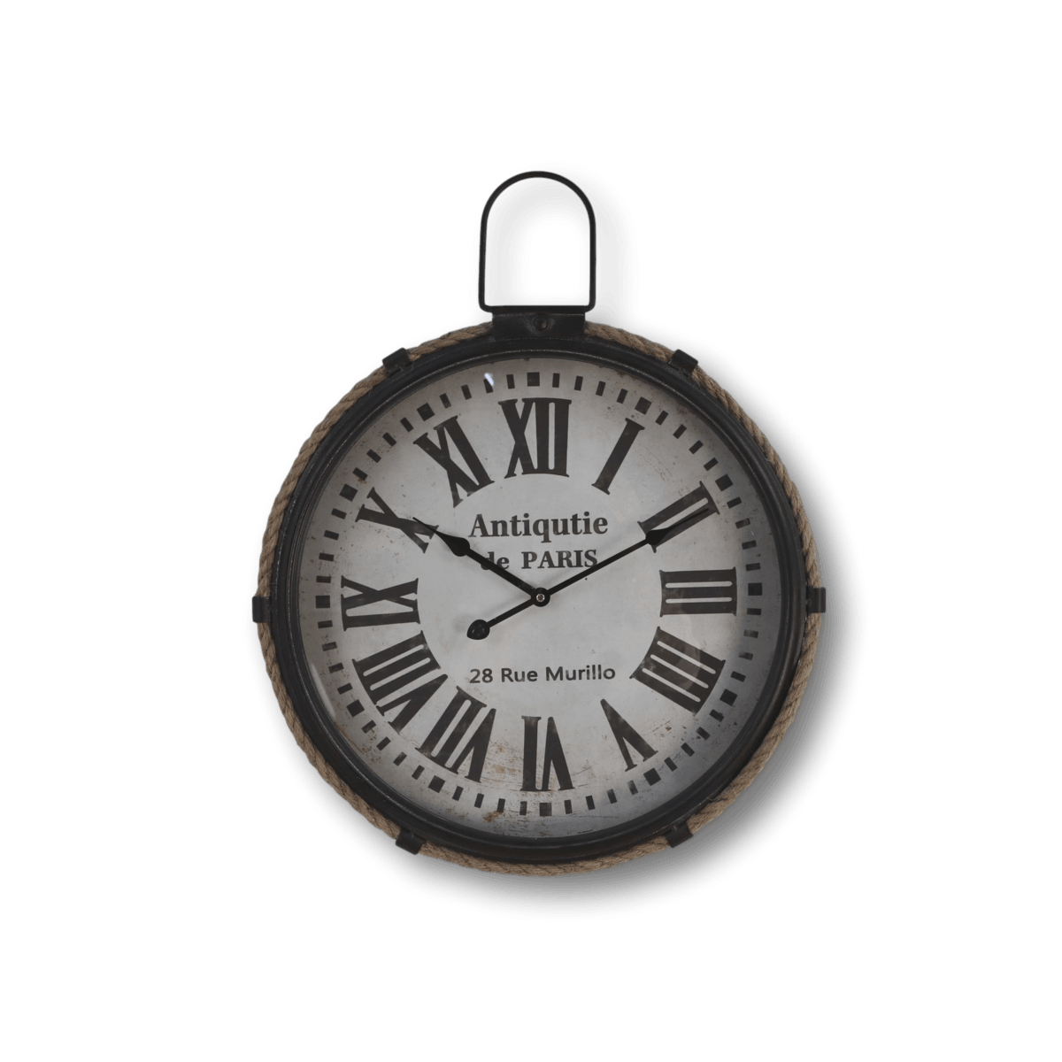 HSM-Sammlung Wanduhr mit Seil-Ø47x7-Schwarz/Natural Metall/Seil