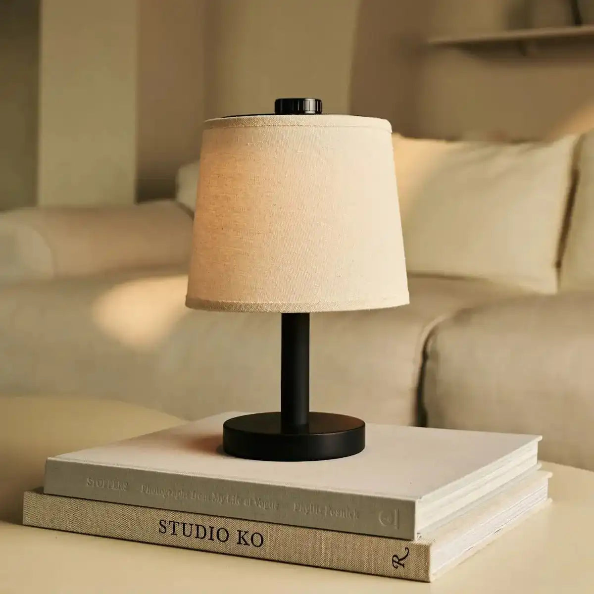 Rover Schwarze Holzlampe - wiederaufladbar, schnurlos und dimmbarer Schatten