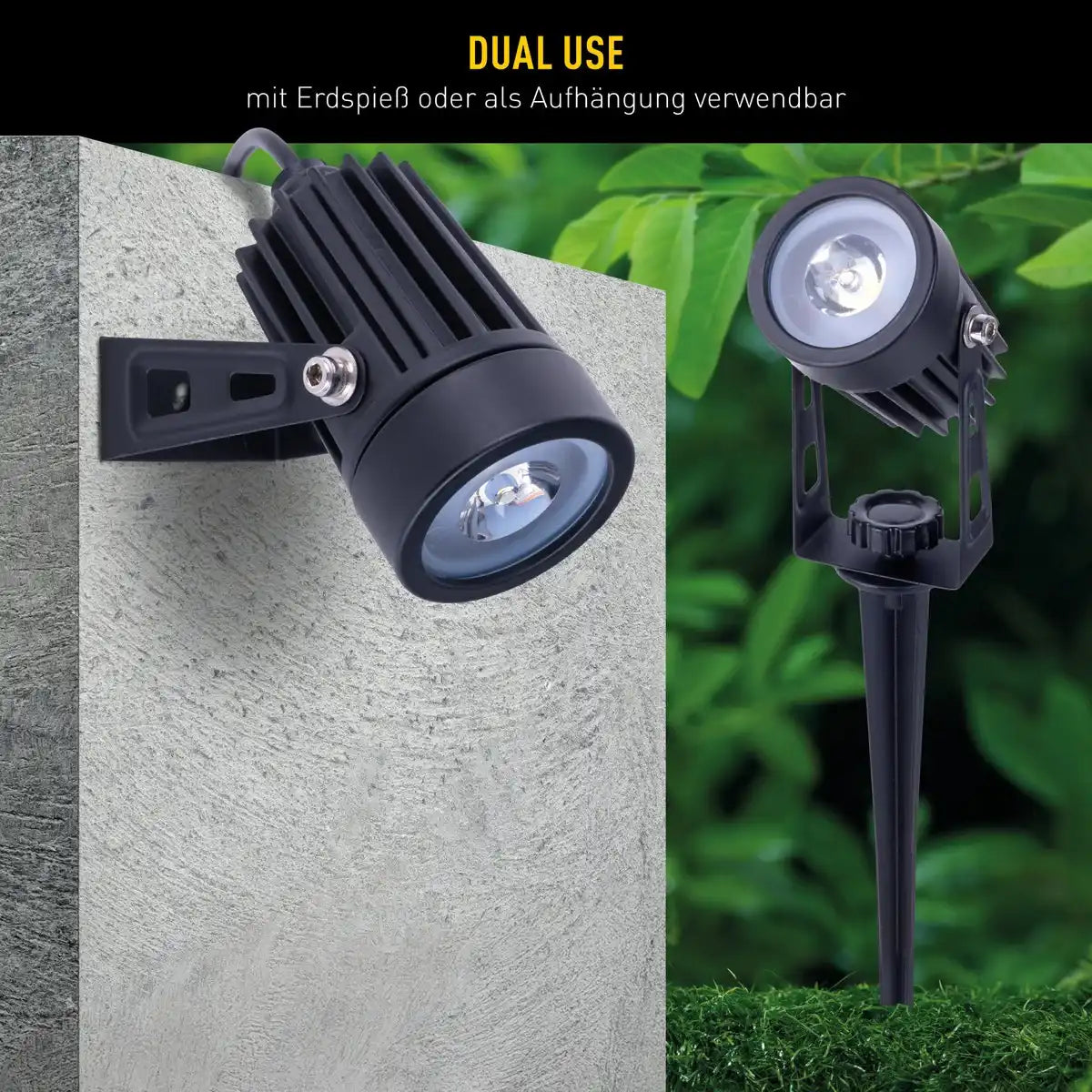 3er LED Solarspot mit Erdspieß ""Spoti"" Außen-Erdspieß aus Metall und ABS-Kunststoff in Schwarz, mit fest verbauten LEDs mit drei Leistungsstufen