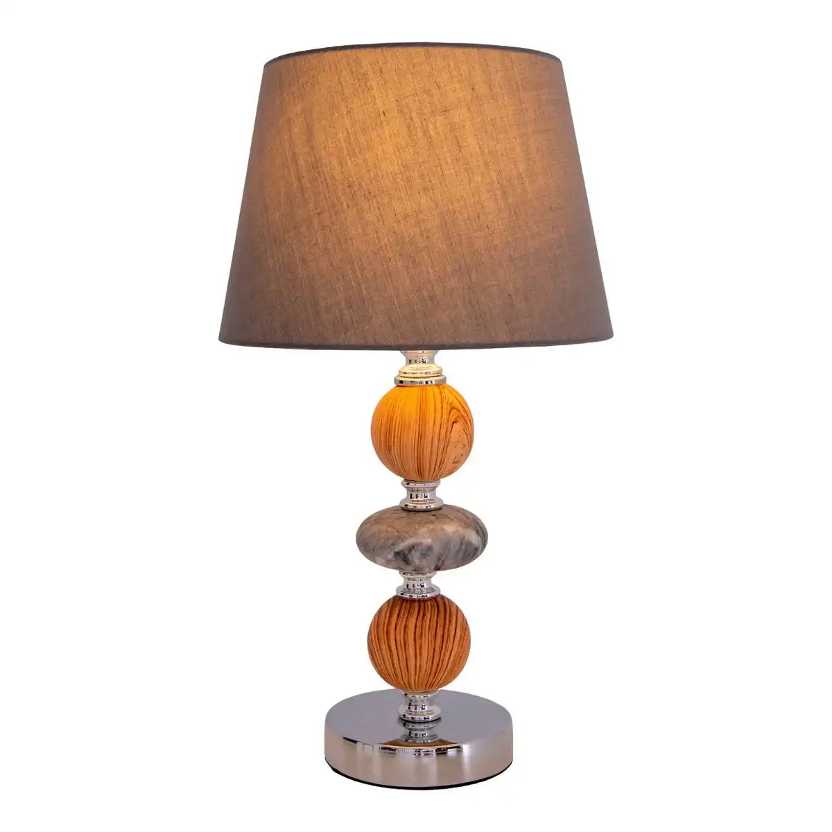 Keramik Tischleuchte "ARAGA" 36 cm hoch, Tischlampe aus Metall, Holz und Marmor, mit Textilschirm, grau, mit E14-Fassung, Beleuchtung für Esszimmer, Wohnzimmer, Diele oder Büro