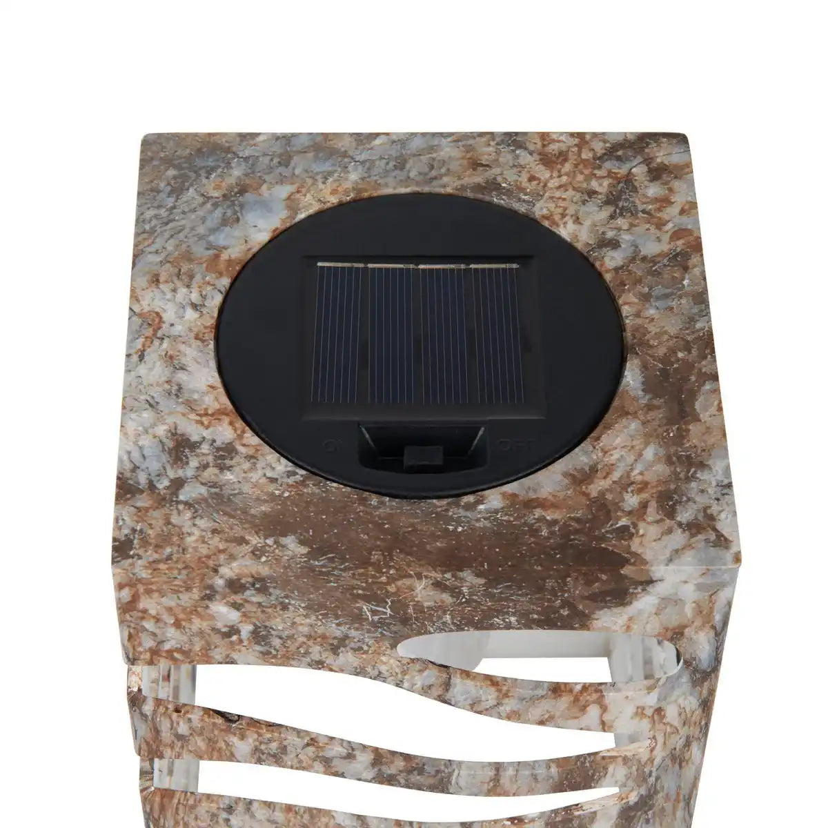 LED Deko-Solarleuchte "HILDA", 12,3 x 12,3 cm, 20 cm hoch, aus hochwertigem Kunststoff, außen braun-beiges Marmor-Finish, integrierte LED, warmweiß