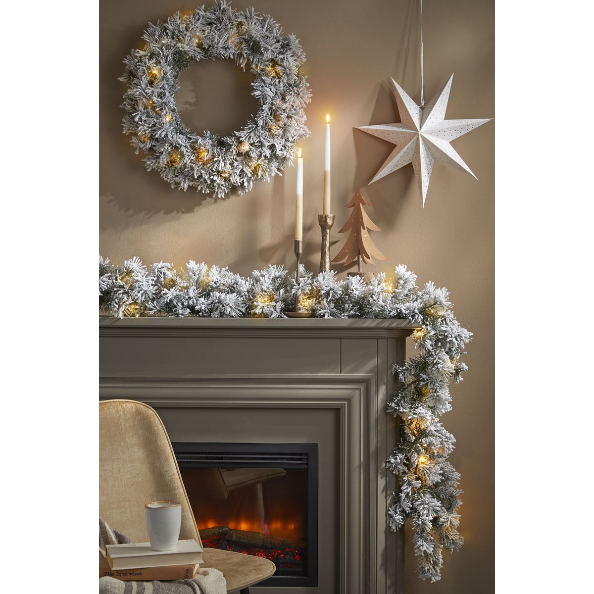 Weihnachtskranz mit LED-Beleuchtung – Ø60 cm – Frosted Green